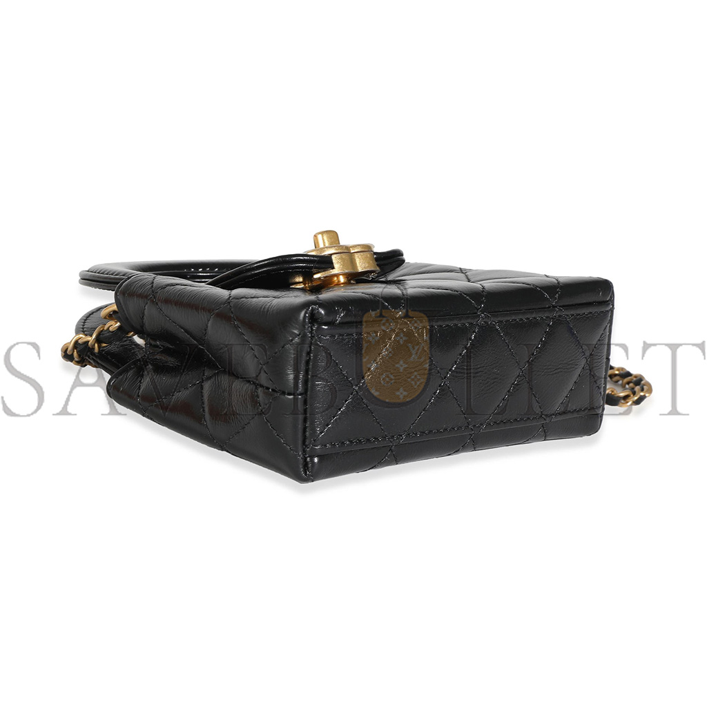 Ch*el master 24p black quilted shiny aged calfskin mini nano kelly shopper ap3435 (12*8*4cm)